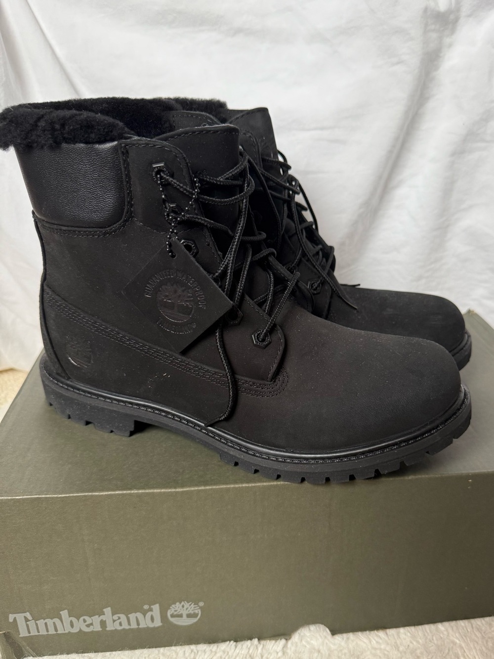 Timberland Women’s Faux Fur Lined Black Nubuck Waterproof Lace-Up Boots